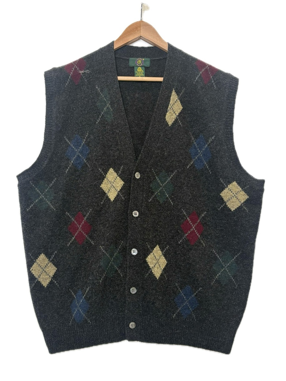 Club Room Wool Argyle Button Down V-Neck Cardigan Mens Size XL Sweater Vest